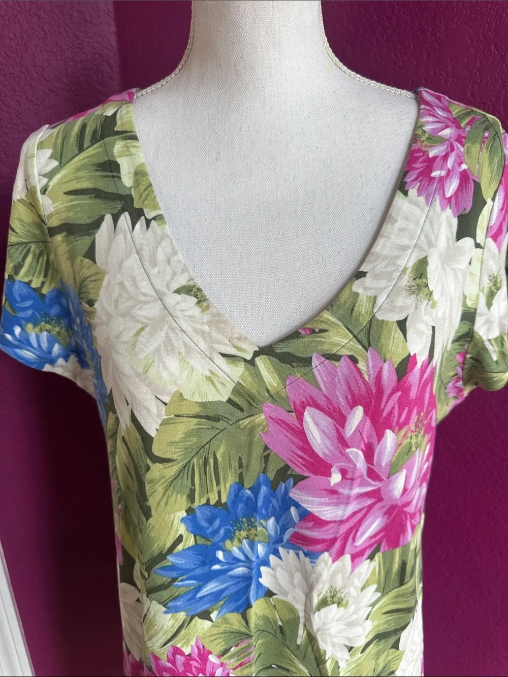 Tommy Bahama Floral V-Neck Mini Dress in Pink, Blue, White & Green